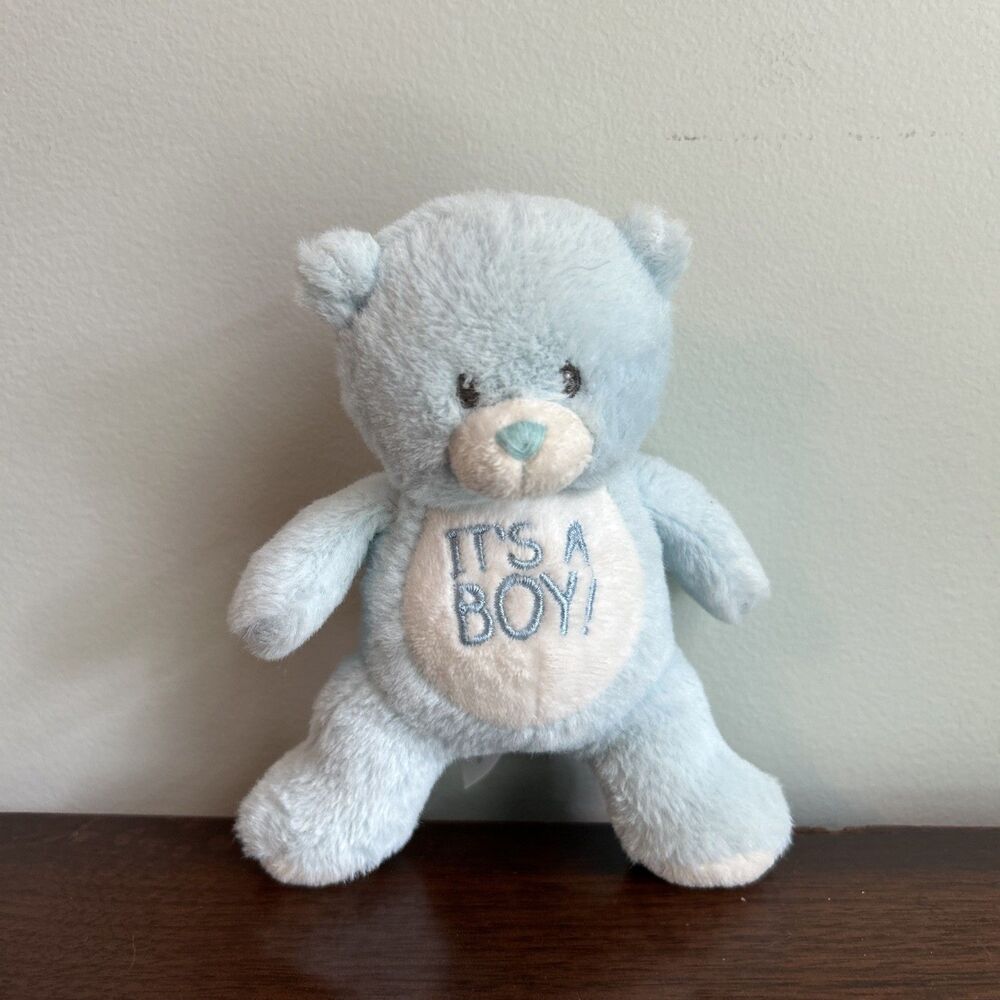 Baby Ganz Blue Teddy Bear Rattle It's a Boy Plush Soft Spots Stuffed Toy 6"